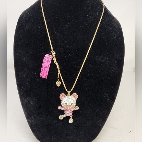 One Legged Pink Crystals Bear Rhinestones Pendant Necklace 2.5 inche Pendant NWT - Picture 4 of 6